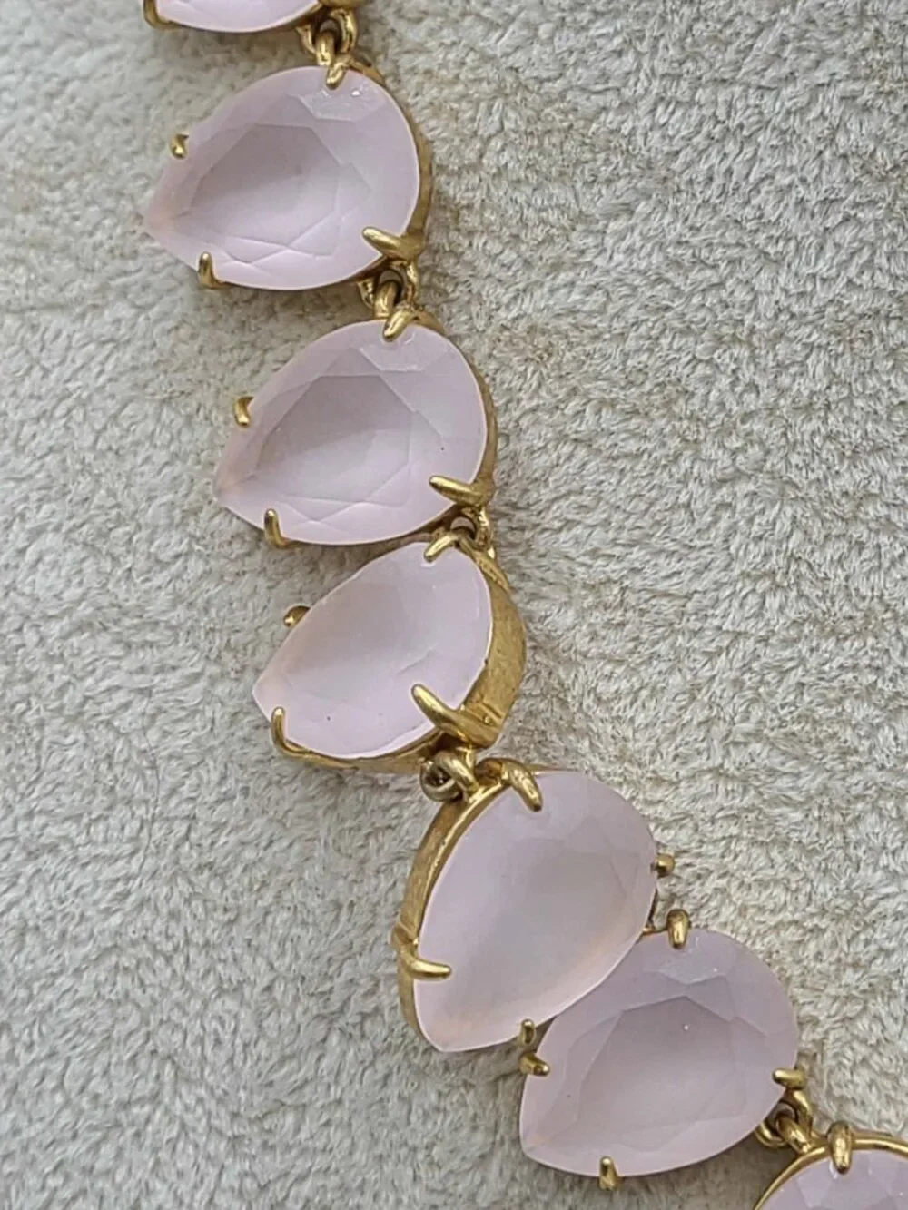 J Crew Frosted Matte Satin Light Pink Tear Drop Crystal Necklace